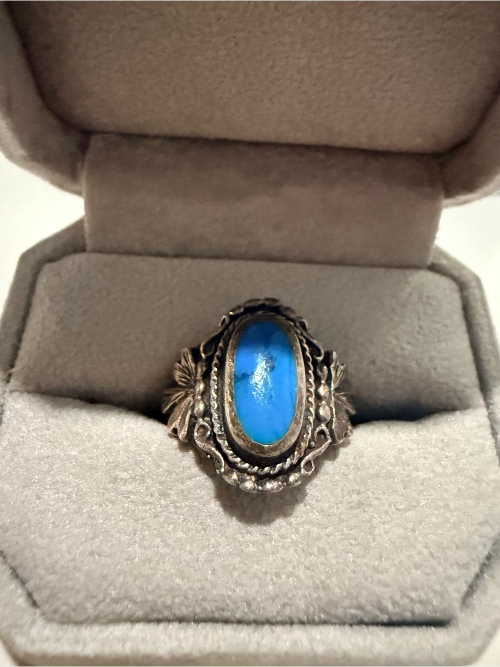 Native American Sterling Silver Sleeping beauty Blue Oval stone/ Ring